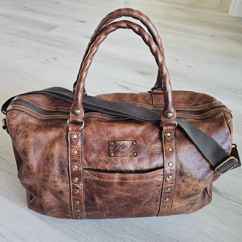 Patricia Nash Milano Weekender Leather Duffle Bag Large Brown